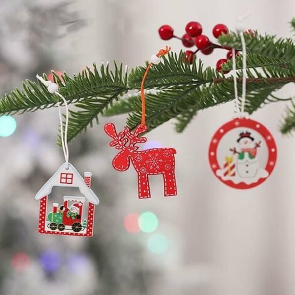 24-osainen set joulukoristeita, pienet puiset jouluriipukset, joulukuusikoristeet, pienet riipukset, lahja