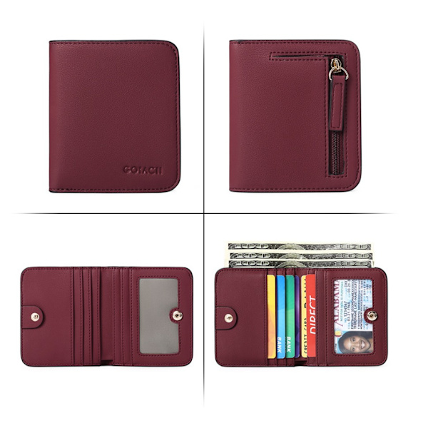 Kvinders Compact Bifold Luxury ægte læder lommepung Claret