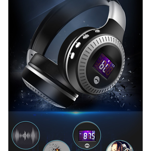 Hovedmonteret trådløst bluetooth headset, bordcomputer mobiltelefon gaming headset (sort),