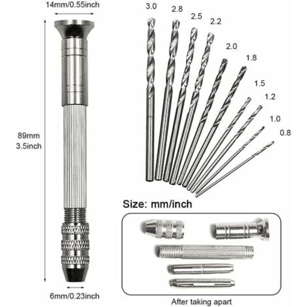 Stk Miniborr Modelleringshandborr med 10 st 0,8-3 mm spiralborr Minihandborr för smycken Harts Trä Ljus och Mo