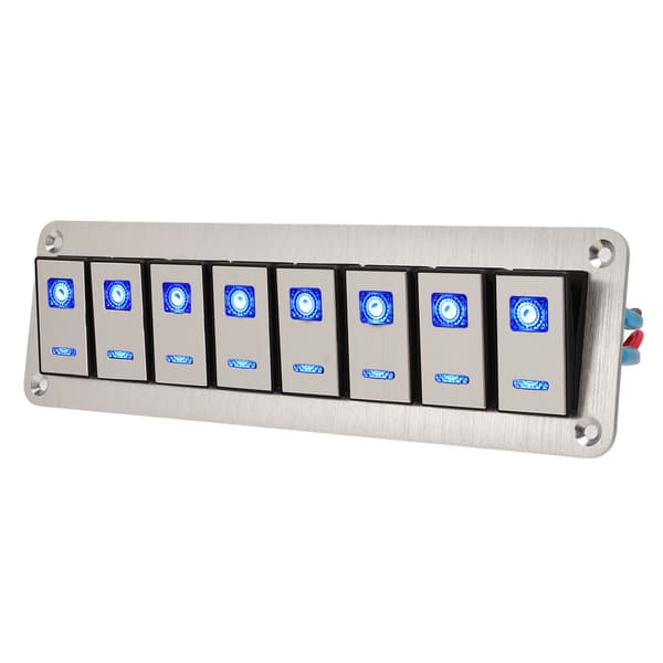 Vippebryterpanel 8-veis 12-24V 5-pinners blå lysbrytere av/på Lyskontrollpanel
