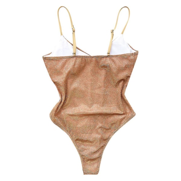 kvinder Glitter Shiny Monokini Badedragt Push Up One Piece Badetøj Badedragt Gold XL