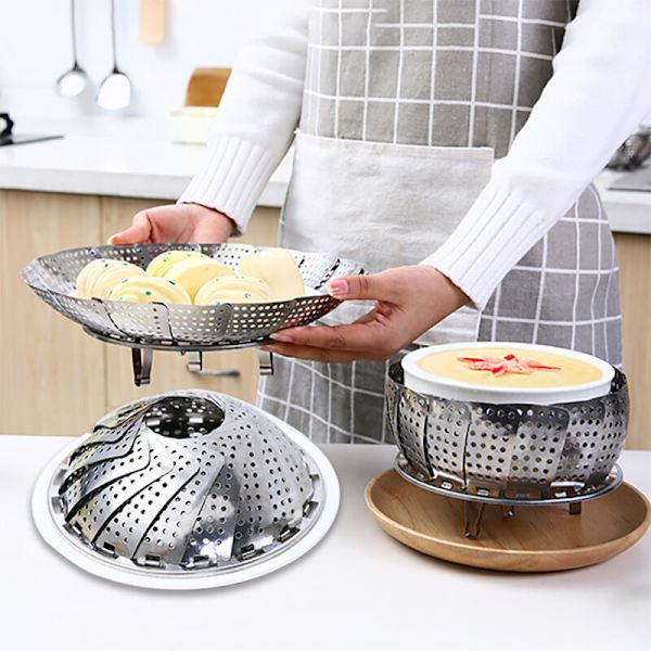Grönsaksångare, hopfällbar grönsaksångare med 4 ben i rostfritt stål, diameter 14-23cm, för tillagning av grönsaker och
