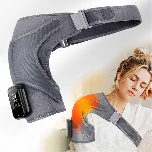 Bärbart axelomslag med värme och 3 vibrations-/temperaturinställningar för stelhet Grey