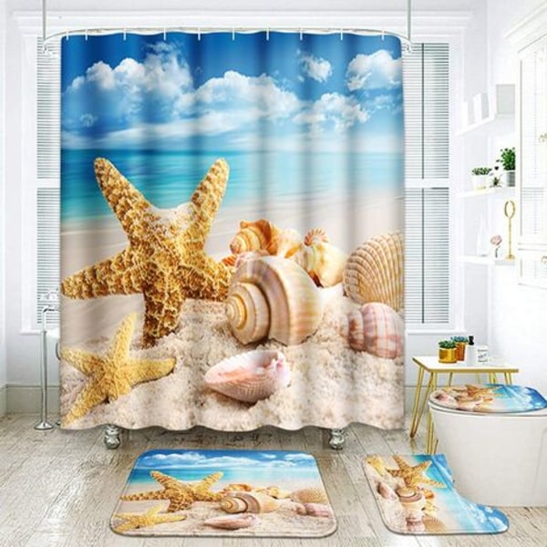 4 set Seashells Beach Blue Sky Ocean Vacation -suihkuverhot, joissa on liukumattomat matot WC-kansi ja kylpymatto