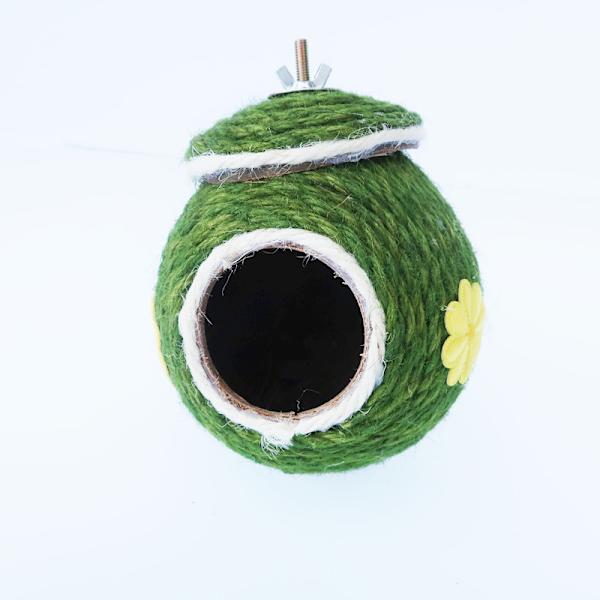 【XiYa store】2 kpl linnun sisal köysi punottu pesä, papukaija häkki, käsin kudottu linnun kookospähkinän kuoren pesä, papukaija hamsterin pesimäpesä häkkiin Green