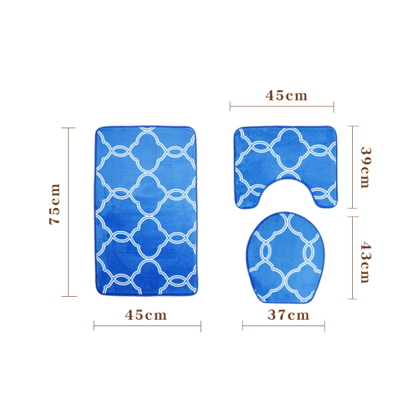 Mönstrade golvmattor Toalettmattor Tredelad halkfri badrumsmatta Set, Blå,