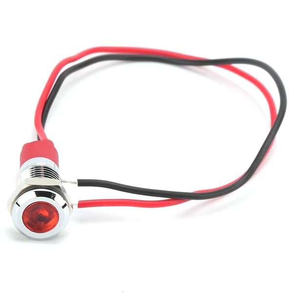 8 mm vanntett LED-indikatorlampe rød ledningskabel