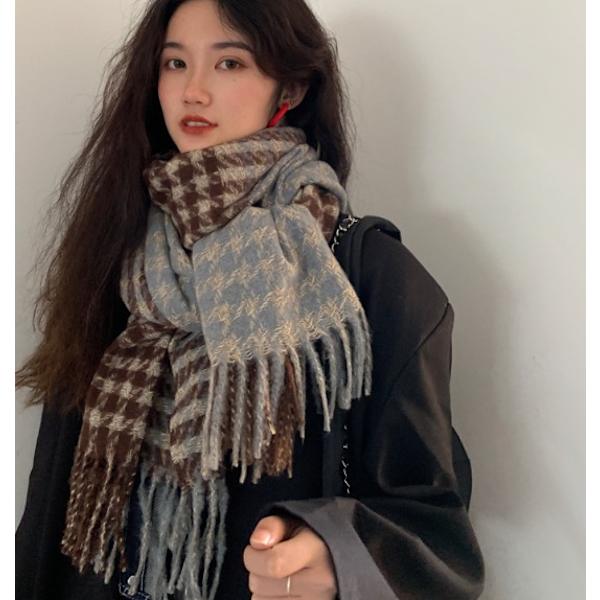 Houndstooth rutig scarf höst och vinter student sjal matchande varm scarf (brun)