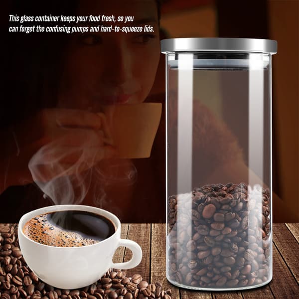 1000ml Glasburk Kaffebönor Kök Matbehållare Rostfritt Stållock