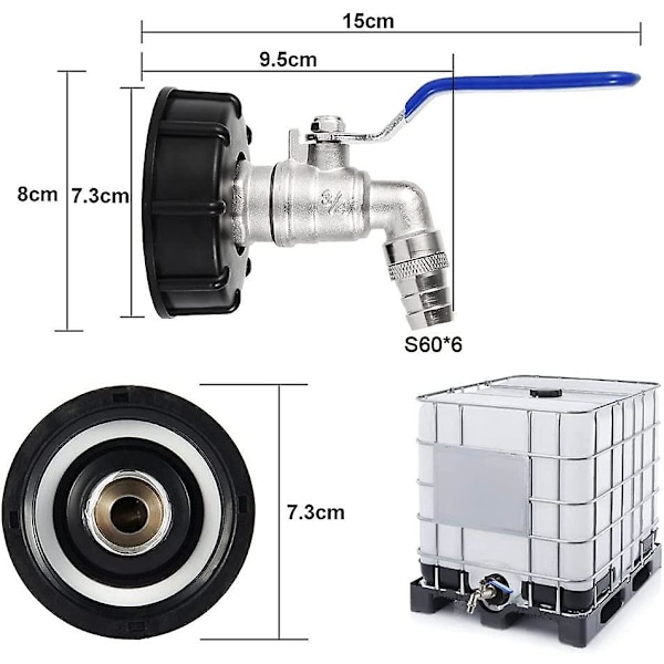 Ibc Dræntank Adapter S60x6 3/4&#39;&#39; Tapventil Ibc Tankhaneadapter Tankadapter Vandtankadapter Kugleventil