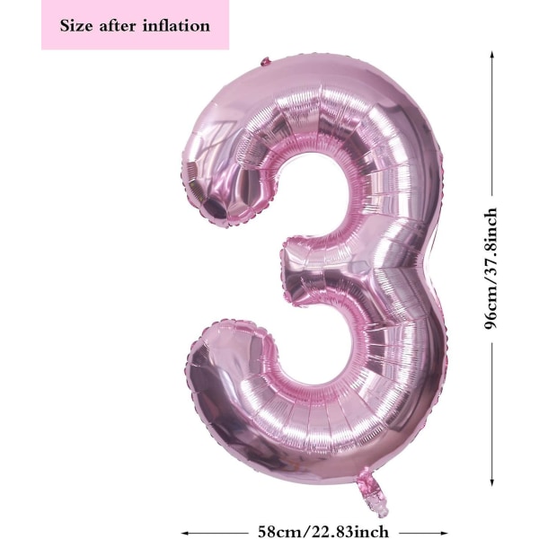 vaaleanpunainen numeroilmapallo, 3