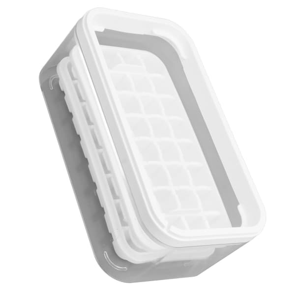 Ice Cube Tray 32 Grids Double Layer Easy Release Ice Maker Mold with Lid for Cocktail Whiskey Coffee White