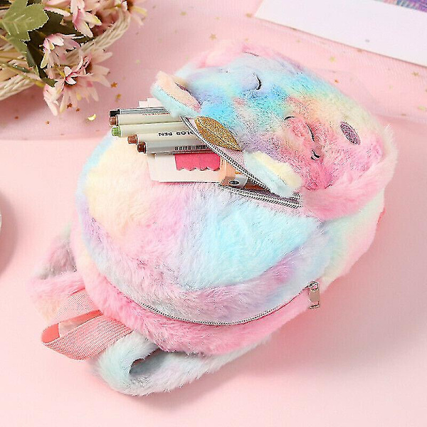 Flickor Söt Fluffig Unicorn Plysch Ryggsäck Skolväskor-4 4