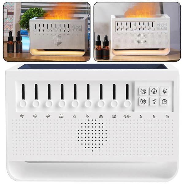 Flamme Aroma Diffuser Luftfukter Hvit Støy Bluetooth Høyttaler Nattlys C221