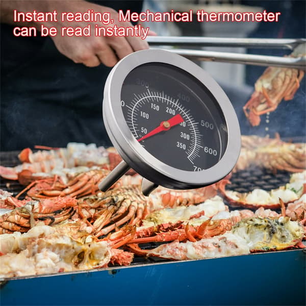 Grilltermometer i rustfrit stål med ur, temperatur og trykmåling til madlavning