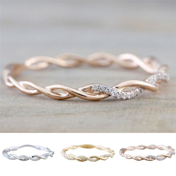 Kvinnor Ring Twisted Shape Strass Smycken Utsökt Bright Luster Ring för bröllop Golden US 9