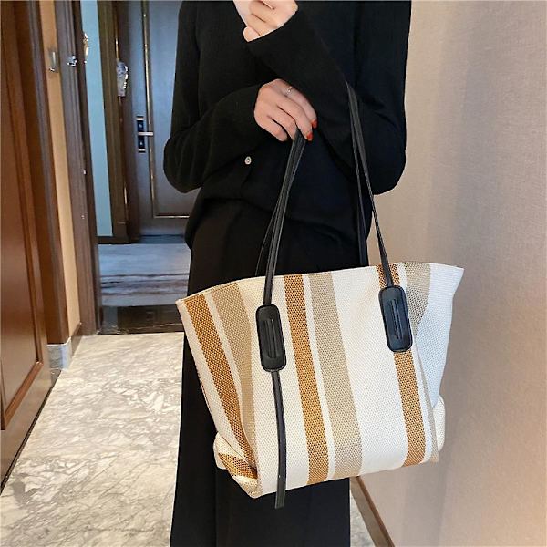 Håndtasker i lærred til kvinder Skulderhåndtaske Tote Bag Strandtaske Khaki