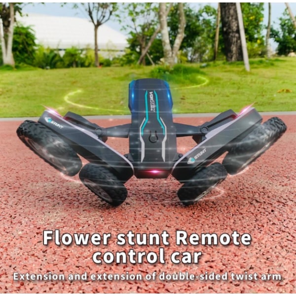 2,4G dobbeltsidet firehjulstræk fjernbetjening Stuntbil tumbler 360° roterende blomstrende bil (hvid)