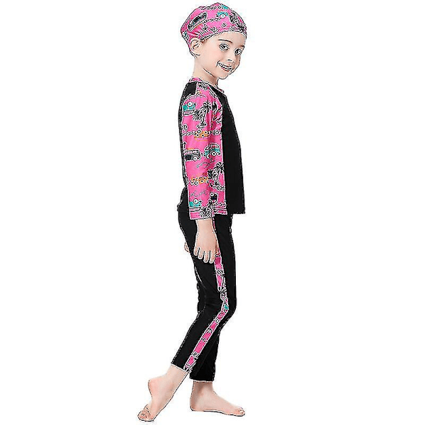 3st Barn Flickor Muslim Modest Baddräkt Burkini Islamiska Badkläder Strandkläder Black 11-12 Years