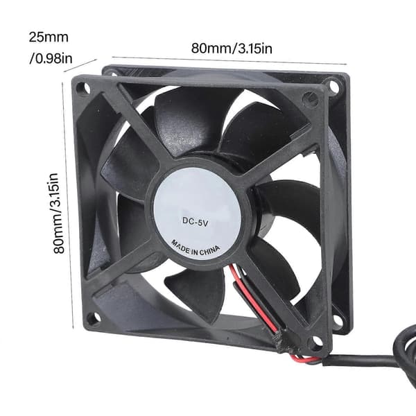 Stille 5V USB blæser med høj luftstrøm til 3D-printer PC CPU 80x80x25mm Flerfarvet Multicolor