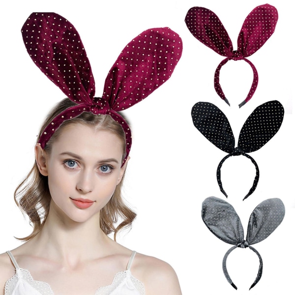 Lolita Polka Dot Bunny Ears -hiuspanta, solmittava hiuspanta pääsiäisjuhliin Black