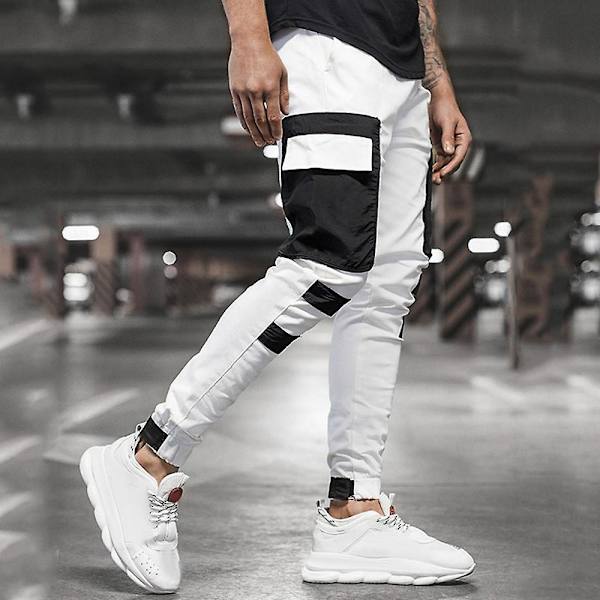 Miesten Colorblock Cargo Jogger -housut White M