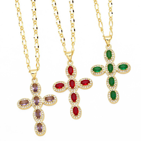Halsband Vintage Zircon Cross Modesmycken Ac10049 Red
