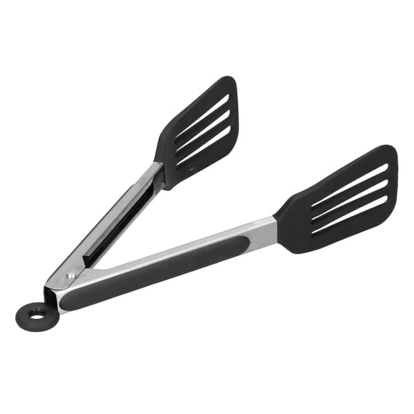 Sammenklappelig Stegtang i Rustfrit Stål med Silikone til Grill Køkken 30 cm Sort