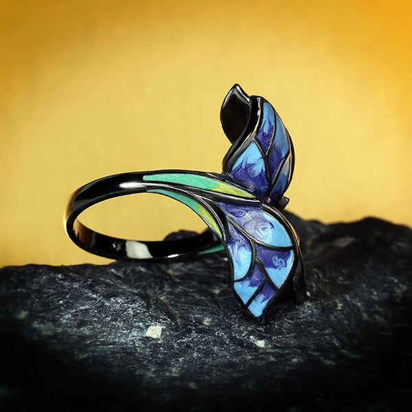 Dekorativ snygg kvinnlig ringgåva Elegant blandad färg Fjärilar Ring Smycken Tillbehör US 7