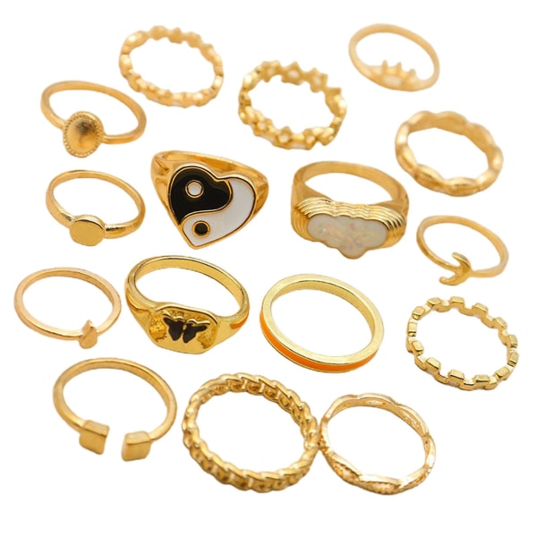 16 stk Knuckle Ringe Yin Yang Multi Shape Kvinder Udsøgte stabelbare fingerringe Smykkegaver