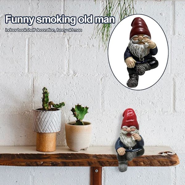 Miniatyrstaty Gubben Vitt Skägg Sittställning Harts Gubben Elf Ornament Bordsdekor