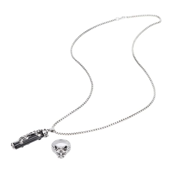 Halsband med leopardtryck och ring-set, 2 delar, herrsmycken