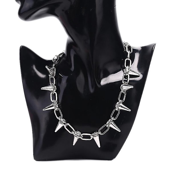 Ny Spike Rivet Punk Halskæde Goth Rock Biker Link Chain Choker smykker Hfmqv Silver