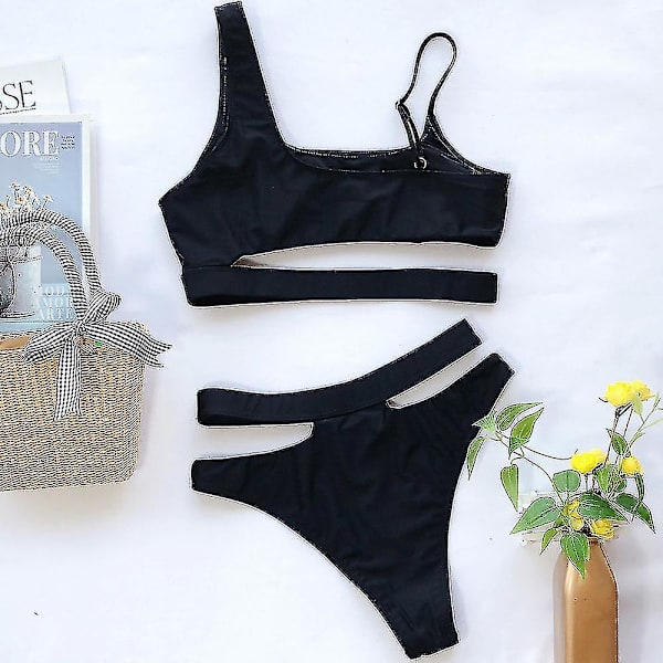 kvinder Polstret Bandage Badetøj Bikini Sæt Strand Badedragt Hollow Out Badedragt Black M