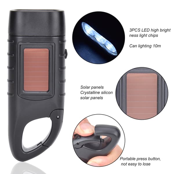 AT5503 ABS Plast Solar Håndsving Nød LED Lommelygte til Klatring Camping Sort