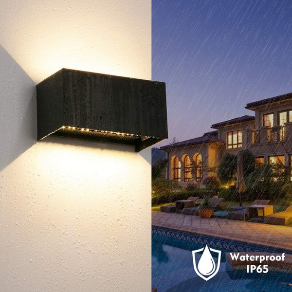 Svart 24W varmt ljus utomhus vägglampa vattentät modernt minimalistiskt vardagsrum superljus LED-dimning，för inomhus och
