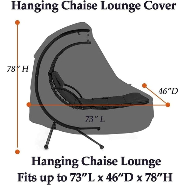 Hængende stolebetræk Hængende stolebetræk, vandtæt havestolsbetræk, støvtæt betræk til buet liggestol med lynlås,