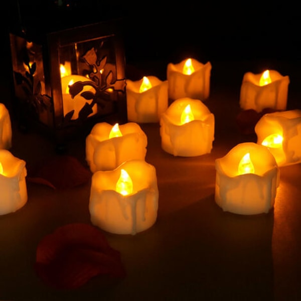12 LED-blinkende flammeløst stearinlys Batteridrevet fyrfadslys til bryllupsborddekoration Valentinsdag Halloween