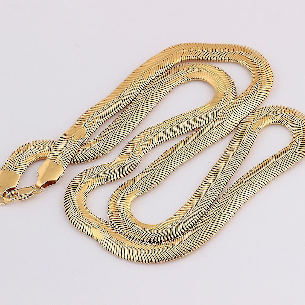 18k gult guld Twist Bone Snake Chain Halsband 8 mm 25 tum för män kvinnor