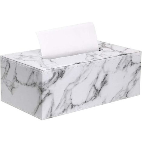 Rektangulär PU-läderdispenser vävnadslåda, för familj, kontor, surfplatta (vit marmor) 24x12x9cm