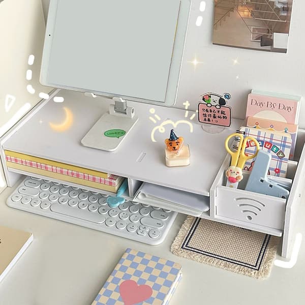 Desktop Computerskærm Riser Stand Laptop Opbevaringsstativ Kontorbordsorganisator