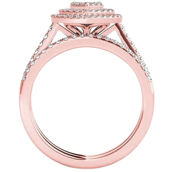 2st/ set Ring Attraktiv Dekorativ Legering Delikat Hjärtform Strass Kvinnor Brudring För Bröllop Rose Gold US 8