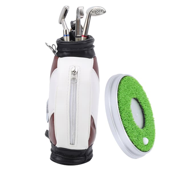 Stationär Golf Pennset 3 Kulspetspennor Mini Väska Zinklegering Golf Pennfodral Bas Brun Vit
