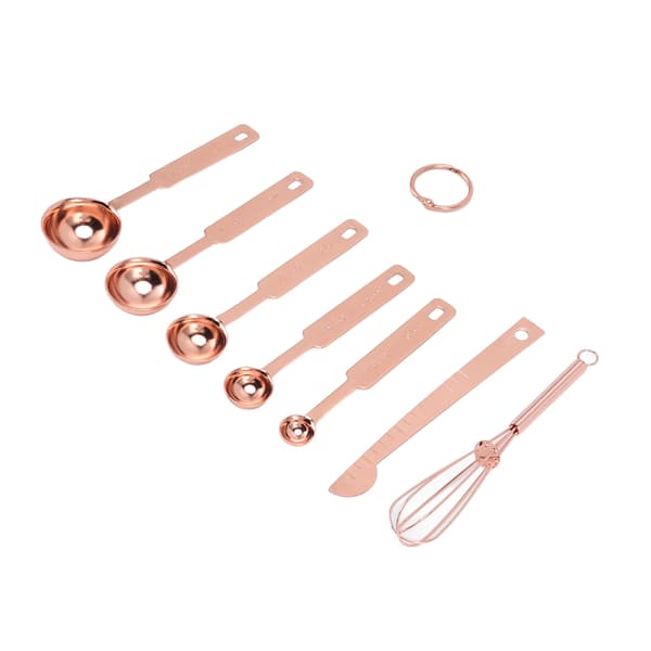 Rustfritt stål 7 i 1 stablebart måleskje sett Rose Gold Egg Separator Leveler