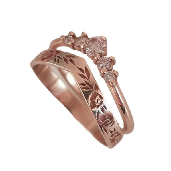 1 par Finger Circlet Enfärgad Romantisk V-form Girlang Form Matchande Dam Circlet Set Bröllopspresent Rose Gold US 9