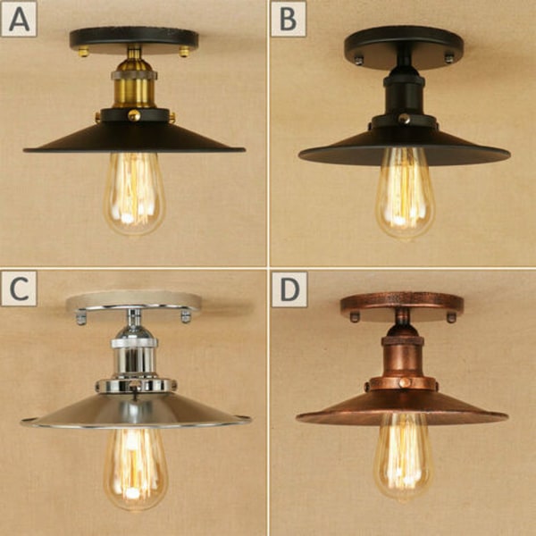 Retro taklampa med metallskärm, bondgårdstaklampa för hall loft köksbar med LED-lampor (typ A)