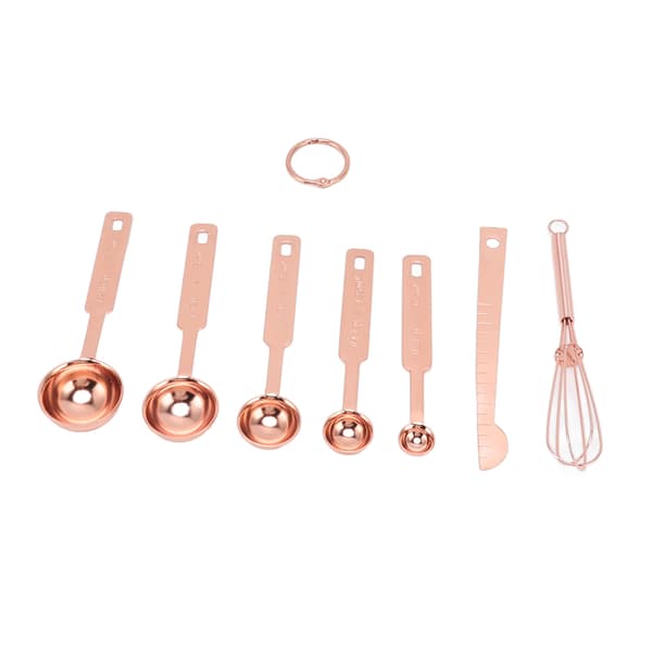Rustfritt stål 7 i 1 stablebart måleskje sett Rose Gold Egg Separator Leveler