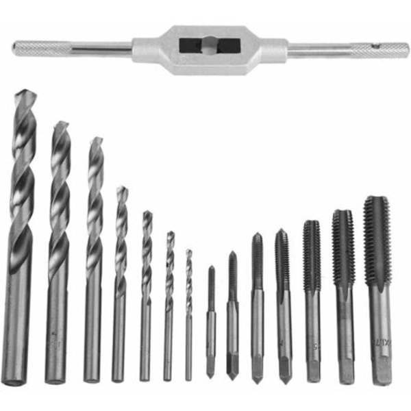 Tappskruvgängverktyg, 1 st Tappnyckel + 7 st M3-M12 kranar + 7 st spiralborr