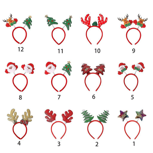 Jul Älg Hårband Santa Claus Antlers Pannband Xmas Tree Hair Hoop 7
